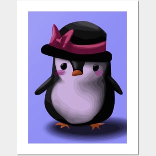 Penguin with Cute Pink Hat Posters and Art